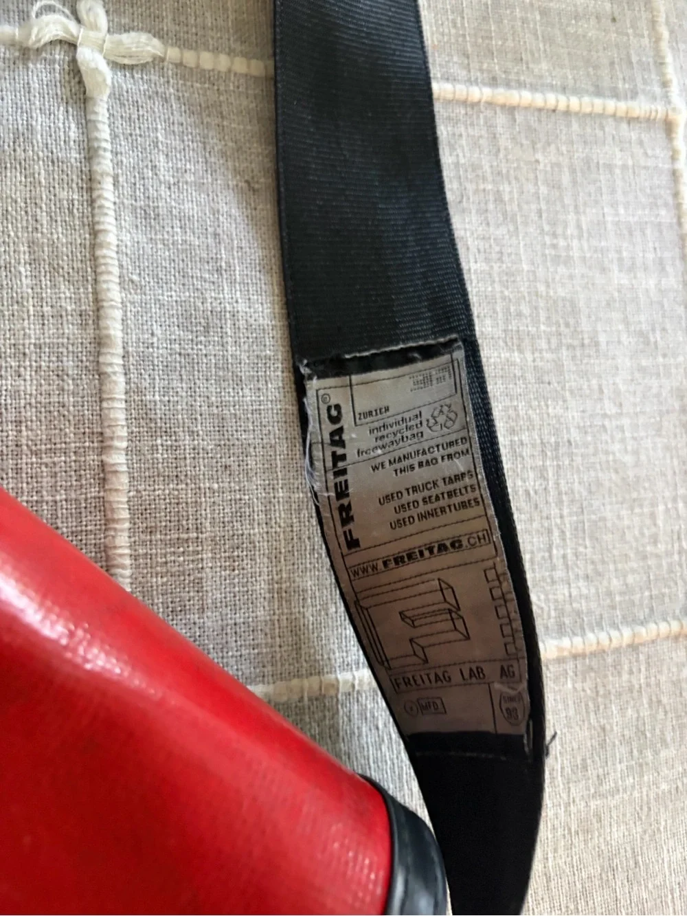 FREITAG Red & White Men's Messenger Bag with Black Accent